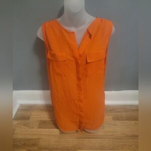 New York & Company Vibrant Orange Sleeveless Blouse